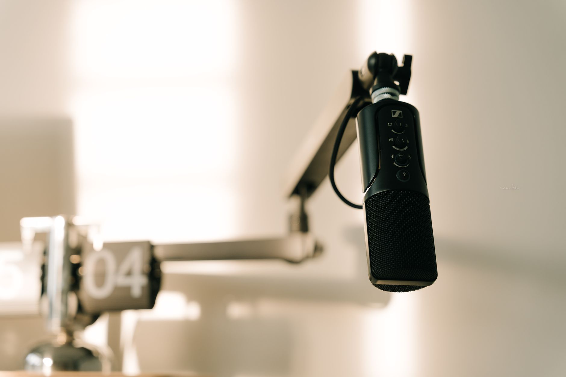A studio microphone prepared for a recording session